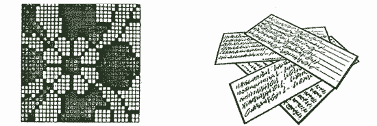 Illustration of a Cartoon (a full scale visual chart) and Talim cards (hand-written verbal description).